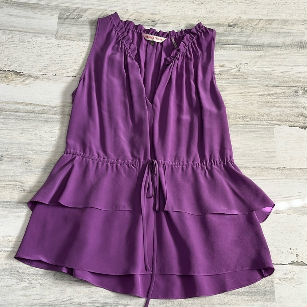 Rebecca Taylor Purple Sleeveless Tiered Peplum Tank